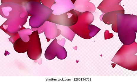 Falling Hearts Vector Confetti. Valentines Day Romantic Pattern. Trendy Gift, Birthday Card, Poster Background Valentines Day Decoration with Falling Down Hearts Confetti. Beautiful Pink Design