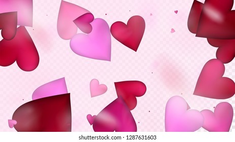 Falling Hearts Vector Confetti. Valentines Day Wedding Pattern. Rich VIP Gift, Birthday Card, Poster Background Valentines Day Decoration with Falling Down Hearts Confetti. Beautiful Pink Glitter