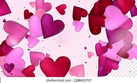 Falling Hearts Vector Confetti. Valentines Day Wedding Pattern. Beautiful Pink Sparkles Valentines Day Decoration with Falling Down Hearts Confetti. Rich VIP Gift, Birthday Card, Poster Background