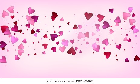 Falling Hearts Vector Confetti. Valentines Day Romantic Pattern. Beautiful Pink Sparkles Valentines Day Decoration with Falling Down Hearts Confetti. Rich VIP Gift, Birthday Card, Poster Background