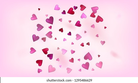 Falling Hearts Vector Confetti. Valentines Day Tender Pattern. Luxury Gift, Birthday Card, Poster Background Valentines Day Decoration with Falling Down Hearts Confetti. Beautiful Pink Sparkles