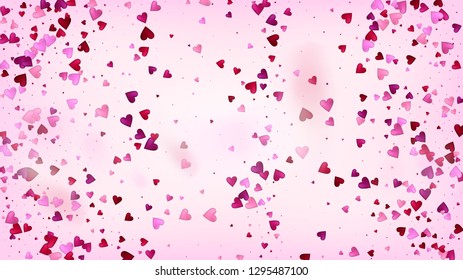 Falling Hearts Vector Confetti. Valentines Day Tender Pattern. Beautiful Pink Sparkles Valentines Day Decoration with Falling Down Hearts Confetti. Trendy Gift, Birthday Card, Poster Background