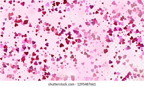 Falling Hearts Vector Confetti. Valentines Day Tender Pattern. Elegant Gift, Birthday Card, Poster Background Valentines Day Decoration with Falling Down Hearts Confetti. Beautiful Pink Border