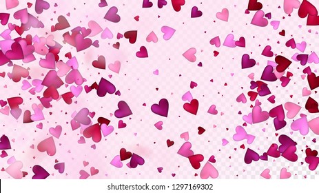 Falling Hearts Vector Confetti. Valentines Day Wedding Pattern. Beautiful Pink Sparkles Valentines Day Decoration with Falling Down Hearts Confetti. Rich VIP Gift, Birthday Card, Poster Background