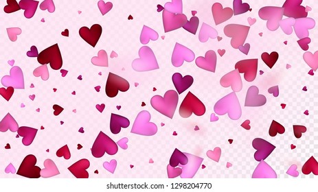 Falling Hearts Vector Confetti. Valentines Day Tender Pattern. Beautiful Pink Glitter Valentines Day Decoration with Falling Down Hearts Confetti. Rich VIP Gift, Birthday Card, Poster Background