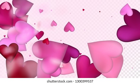 Falling Hearts Vector Confetti. Valentines Day Romantic Pattern. Beautiful Pink Design Valentines Day Decoration with Falling Down Hearts Confetti. Elegant Gift, Birthday Card, Poster Background