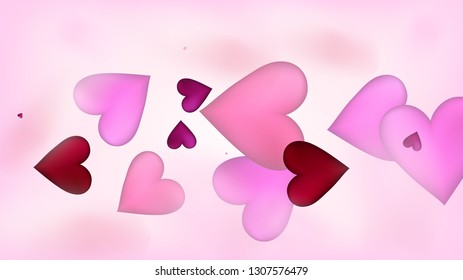 Falling Hearts Vector Confetti. Valentines Day Wedding Pattern. Beautiful Pink Border Valentines Day Decoration with Falling Down Hearts Confetti. Trendy Gift, Birthday Card, Poster Background