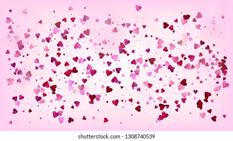 Falling Hearts Vector Confetti. Valentines Day Wedding Pattern.    