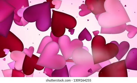 Falling Hearts Vector Confetti. Valentines Day Wedding Pattern. Beautiful Pink Frame Valentines Day Decoration with Falling Down Hearts Confetti. Luxury Gift, Birthday Card, Poster Background
