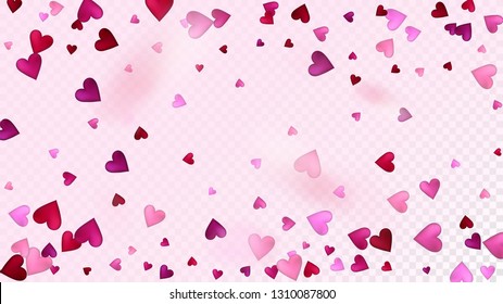 Falling Hearts Vector Confetti. Valentines Day Tender Pattern. Beautiful Pink Frame Valentines Day Decoration with Falling Down Hearts Confetti. Modern Gift, Birthday Card, Poster Background