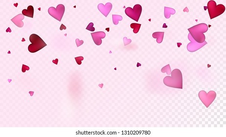 Falling Hearts Vector Confetti. Valentines Day Wedding Pattern. Elegant Gift, Birthday Card, Poster Background Valentines Day Decoration with Falling Down Hearts Confetti. Beautiful Pink Glitter
