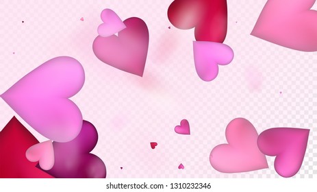 Falling Hearts Vector Confetti. Valentines Day Tender Pattern. Beautiful Pink Sparkles Valentines Day Decoration with Falling Down Hearts Confetti. Elegant Gift, Birthday Card, Poster Background