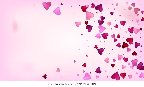 Falling Hearts Vector Confetti. Valentines Day Wedding Pattern. Beautiful Pink Border Valentines Day Decoration with Falling Down Hearts Confetti. Trendy Gift, Birthday Card, Poster Background