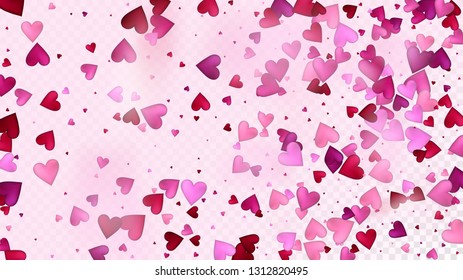 Falling Hearts Vector Confetti. Valentines Day Wedding Pattern. Modern Gift, Birthday Card, Poster Background Valentines Day Decoration with Falling Down Hearts Confetti. Beautiful Pink Border
