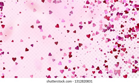 Falling Hearts Vector Confetti. Valentines Day Tender Pattern. Rich VIP Gift, Birthday Card, Poster Background Valentines Day Decoration with Falling Down Hearts Confetti. Beautiful Pink Scatter