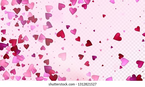 Falling Hearts Vector Confetti. Valentines Day Tender Pattern. Rich VIP Gift, Birthday Card, Poster Background Valentines Day Decoration with Falling Down Hearts Confetti. Beautiful Pink Design