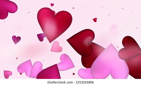 Falling Hearts Vector Confetti. Valentines Day Tender Pattern. Beautiful Pink Design Valentines Day Decoration with Falling Down Hearts Confetti. Modern Gift, Birthday Card, Poster Background