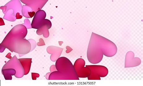 Falling Hearts Vector Confetti. Valentines Day Romantic Pattern. Beautiful Pink Design Valentines Day Decoration with Falling Down Hearts Confetti. Rich VIP Gift, Birthday Card, Poster Background