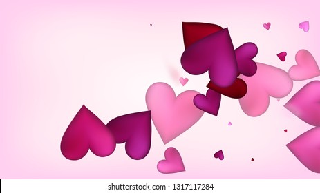 Falling Hearts Vector Confetti. Valentines Day Tender Pattern. Beautiful Pink Border Valentines Day Decoration with Falling Down Hearts Confetti. Luxury Gift, Birthday Card, Poster Background