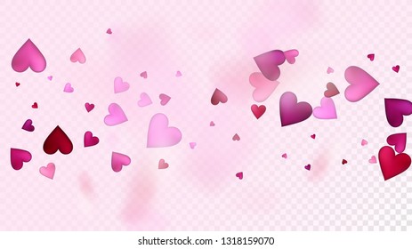 Falling Hearts Vector Confetti. Valentines Day Wedding Pattern. Modern Gift, Birthday Card, Poster Background Valentines Day Decoration with Falling Down Hearts Confetti. Beautiful Pink Frame