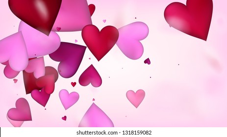 Falling Hearts Vector Confetti. Valentines Day Romantic Pattern. Luxury Gift, Birthday Card, Poster Background Valentines Day Decoration with Falling Down Hearts Confetti. Beautiful Pink Sparkles