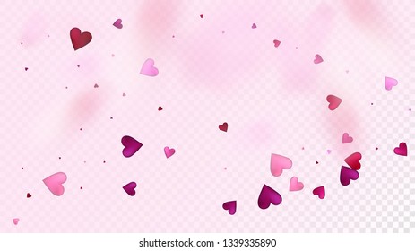 Falling Hearts Vector Confetti. Valentines Day Wedding Pattern. Beautiful Pink Frame Valentines Day Decoration with Falling Down Hearts Confetti. Elegant Gift, Birthday Card, Poster Background