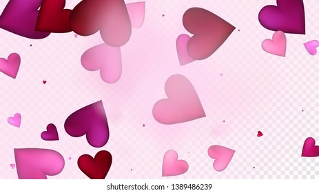 Falling Hearts Vector Confetti. Valentines Day Wedding Pattern. Beautiful Pink Border Valentines Day Decoration with Falling Down Hearts Confetti. Modern Gift, Birthday Card, Poster Background