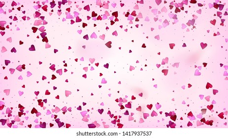 Falling Hearts Vector Confetti. Valentines Day Wedding Pattern. Beautiful Pink Glitter Valentines Day Decoration with Falling Down Hearts Confetti. Elegant Gift, Birthday Card, Poster Background
