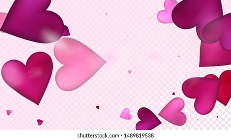 Falling Hearts Vector Confetti. Valentines Day Tender Pattern. Luxury Gift, Birthday Card, Poster Background Valentines Day Decoration with Falling Down Hearts Confetti. Beautiful Pink Frame