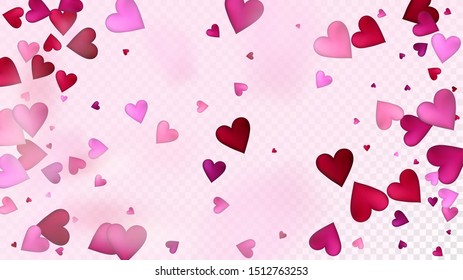 Falling Hearts Vector Confetti. Valentines Day Romantic Pattern. Beautiful Pink Frame Valentines Day Decoration with Falling Down Hearts Confetti. Trendy Gift, Birthday Card, Poster Background