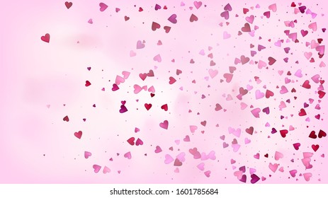 Falling Hearts Vector Confetti. Valentines Day Romantic Pattern. Beautiful Pink Glitter Valentines Day Decoration with Falling Down Hearts Confetti. Luxury Gift, Birthday Card, Poster Background