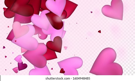 Falling Hearts Vector Confetti. Valentines Day Tender Pattern. Beautiful Pink Sparkles Valentines Day Decoration with Falling Down Hearts Confetti. Modern Gift, Birthday Card, Poster Background