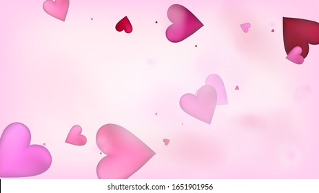 Falling Hearts Vector Confetti. Valentines Day Wedding Pattern. Beautiful Pink Design Valentines Day Decoration with Falling Down Hearts Confetti. Luxury Gift, Birthday Card, Poster Background