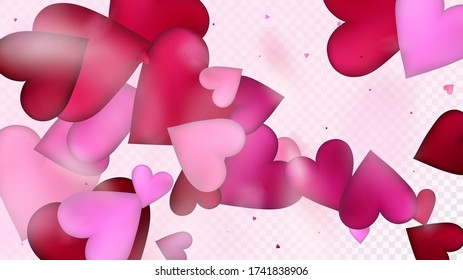 Falling Hearts Vector Confetti. Valentines Day Romantic Pattern. Elegant Gift, Birthday Card, Poster Background Valentines Day Decoration with Falling Down Hearts Confetti. Beautiful Pink Design