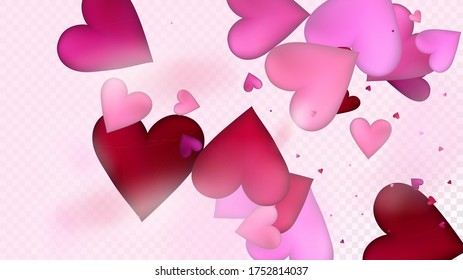 Falling Hearts Vector Confetti. Valentines Day Tender Pattern. Beautiful Pink Scatter Valentines Day Decoration with Falling Down Hearts Confetti. Trendy Gift, Birthday Card, Poster Background