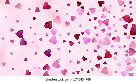 Falling Hearts Vector Confetti. Valentines Day Wedding Pattern. Beautiful Pink Glitter Valentines Day Decoration with Falling Down Hearts Confetti. Modern Gift, Birthday Card, Poster Background