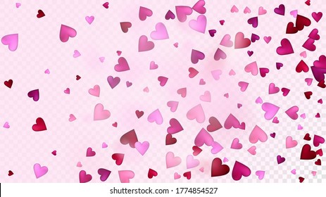 Falling Hearts Vector Confetti. Valentines Day Wedding Pattern. Trendy Gift, Birthday Card, Poster Background Valentines Day Decoration with Falling Down Hearts Confetti. Beautiful Pink Glitter
