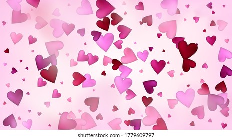 Falling Hearts Vector Confetti. Valentines Day Tender Pattern. Beautiful Pink Frame Valentines Day Decoration with Falling Down Hearts Confetti. Modern Gift, Birthday Card, Poster Background