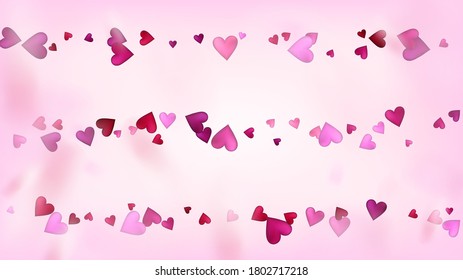 Falling Hearts Vector Confetti. Valentines Day Wedding Pattern. Modern Gift, Birthday Card, Poster Background Valentines Day Decoration with Falling Down Hearts Confetti. Beautiful Pink Border