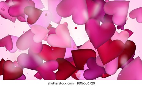 Falling Hearts Vector Confetti. Valentines Day Wedding Pattern. Luxury Gift, Birthday Card, Poster Background Valentines Day Decoration with Falling Down Hearts Confetti. Beautiful Pink Border