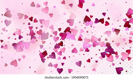 Falling Hearts Vector Confetti. Valentines Day Romantic Pattern. Modern Gift, Birthday Card, Poster Background Valentines Day Decoration with Falling Down Hearts Confetti. Beautiful Pink Border