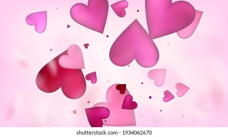 Falling Hearts Vector Confetti. Valentines Day Wedding Pattern. Beautiful Pink Scatter Valentines Day Decoration with Falling Down Hearts Confetti. Elegant Gift, Birthday Card, Poster Background