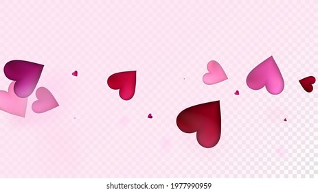 Falling Hearts Vector Confetti. Valentines Day Tender Pattern. Beautiful Pink Scatter Valentines Day Decoration with Falling Down Hearts Confetti. Trendy Gift, Birthday Card, Poster Background