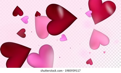 Falling Hearts Vector Confetti. Valentines Day Wedding Pattern. Luxury Gift, Birthday Card, Poster Background Valentines Day Decoration with Falling Down Hearts Confetti. Beautiful Pink Frame