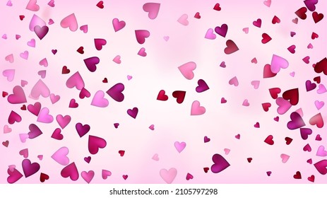Falling Hearts Vector Confetti. Valentines Day Romantic Pattern. Beautiful Pink Border Valentines Day Decoration with Falling Down Hearts Confetti. Rich VIP Gift, Birthday Card, Poster Background