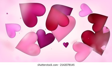 Falling Hearts Vector Confetti. Valentines Day Tender Pattern. Beautiful Pink Frame Valentines Day Decoration with Falling Down Hearts Confetti. Rich VIP Gift, Birthday Card, Poster Background