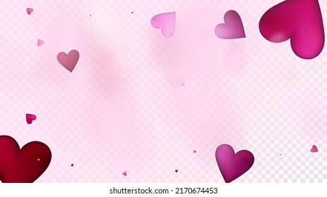 Fallende Herzen Vektor Confetti. Valentinstag Romantisches Muster. Schöne rosa Falken Valentinstag Dekoration mit Falling Down Hearts Confetti. Elegantes Geschenk, Geburtstagskarte, Posterhintergrund