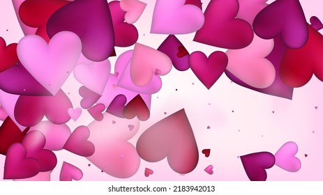 Falling Hearts Vector Confetti. Valentines Day Romantic Pattern. Trendy Gift, Birthday Card, Poster Background Valentines Day Decoration with Falling Down Hearts Confetti. Beautiful Pink Sparkles