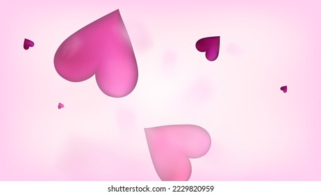 Fallende Herzen Vektor Confetti. Valentinstag Hochzeitsmuster. Elegantes Geschenk, Geburtstagskarte, Plakathintergrund Valentinstag-Dekoration mit herabfallendem Herzklopfen. Schöne rosa Grenze