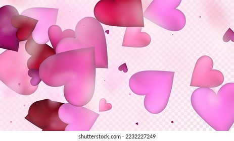 Falling Hearts Vector Confetti. Valentines Day Tender Pattern. Beautiful Pink Scatter Valentines Day Decoration with Falling Down Hearts Confetti. Elegant Gift, Birthday Card, Poster Background